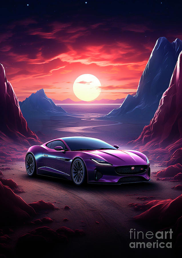 Car Drawing - No01158 Jaguar F-Type - Lavender Thrills and Luxury by Clark Leffler