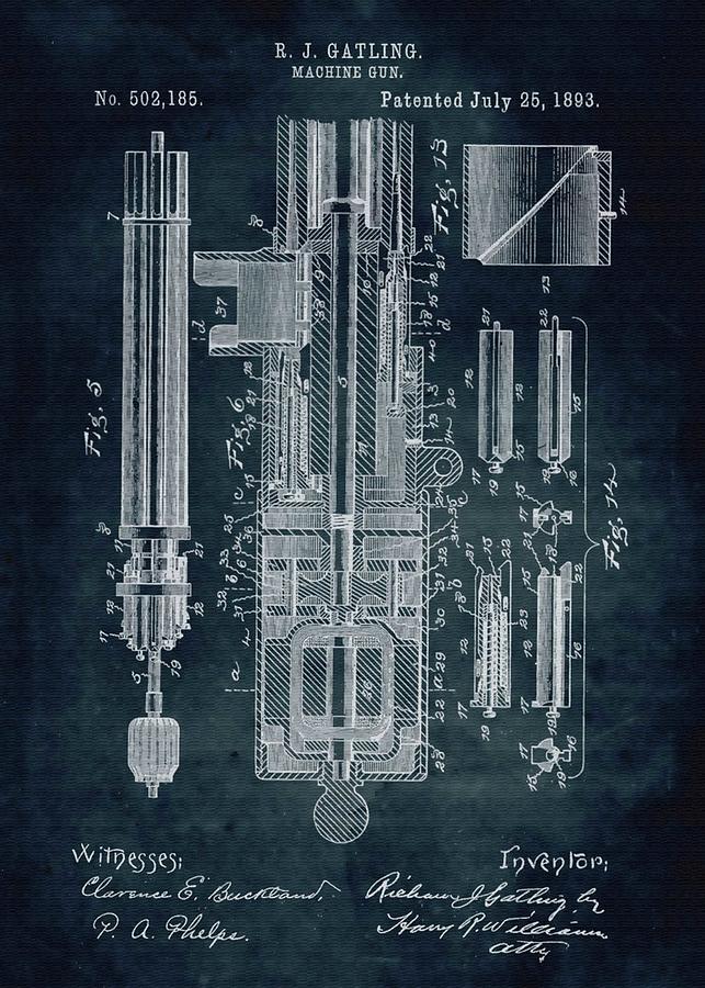 No137 1893 Machine gun Inventor R. J. Gatling Digital Art by Joseph Pattern