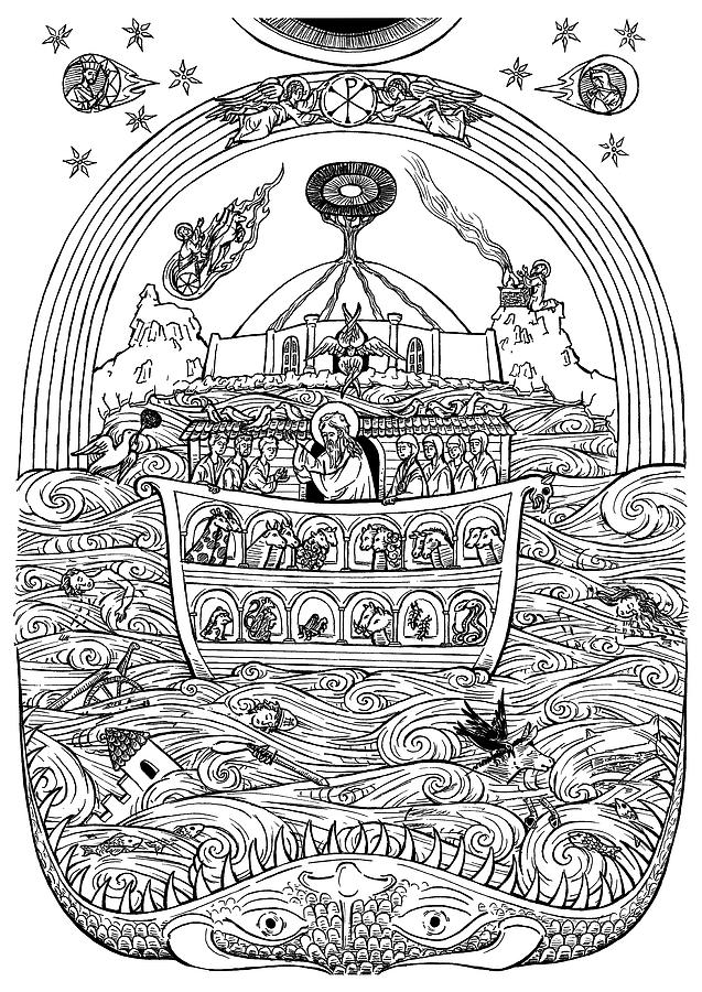 Noah and the Cosmic Flood Drawing by Jonathan Pageau