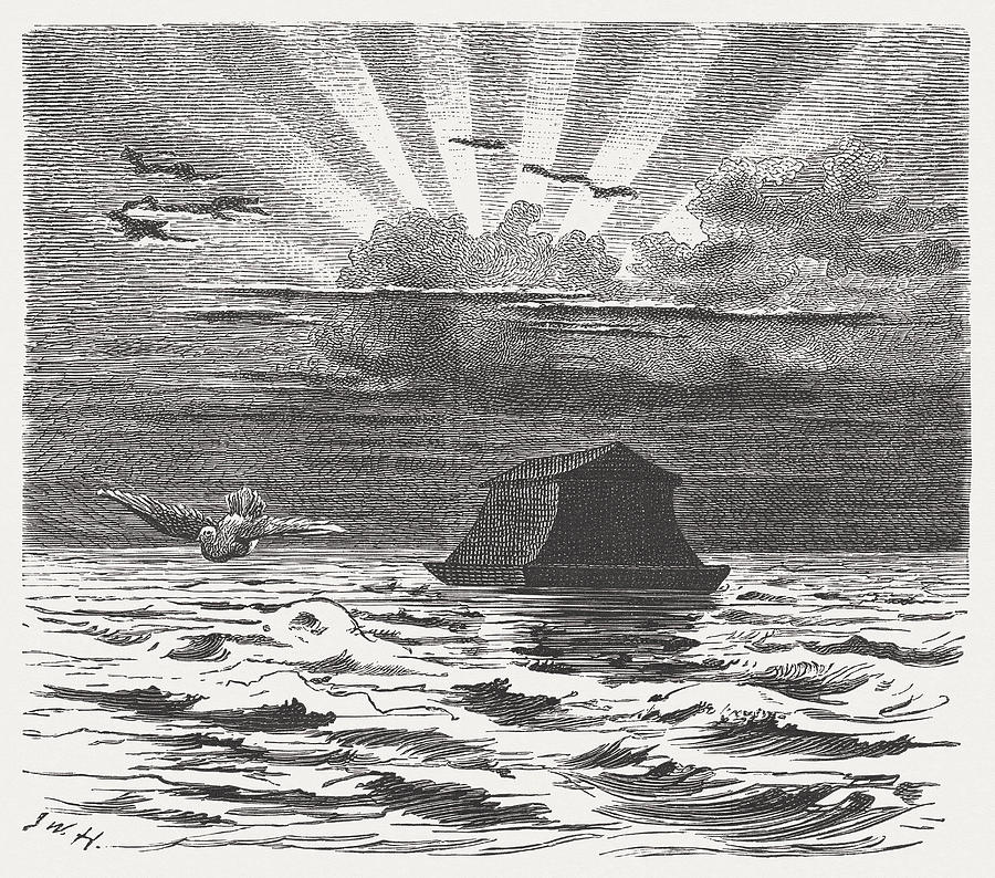 Noahs Ark, wood engraving, published in 1880 Drawing by Zu_09