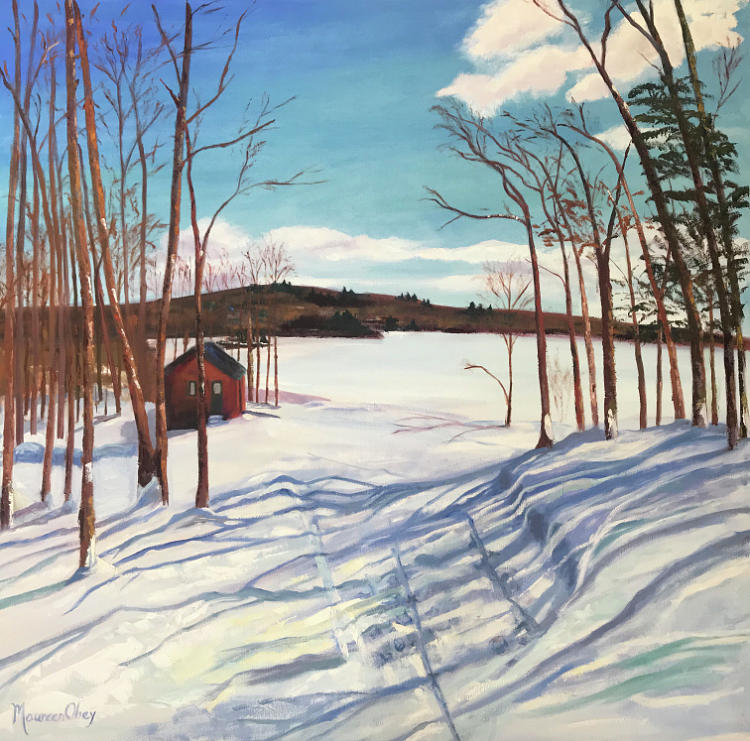 Noanet  Pond, Winter, Hale Painting by Maureen Obey