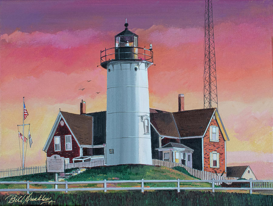 Nobska Point Lighthouse Painting by Bill Dunkley