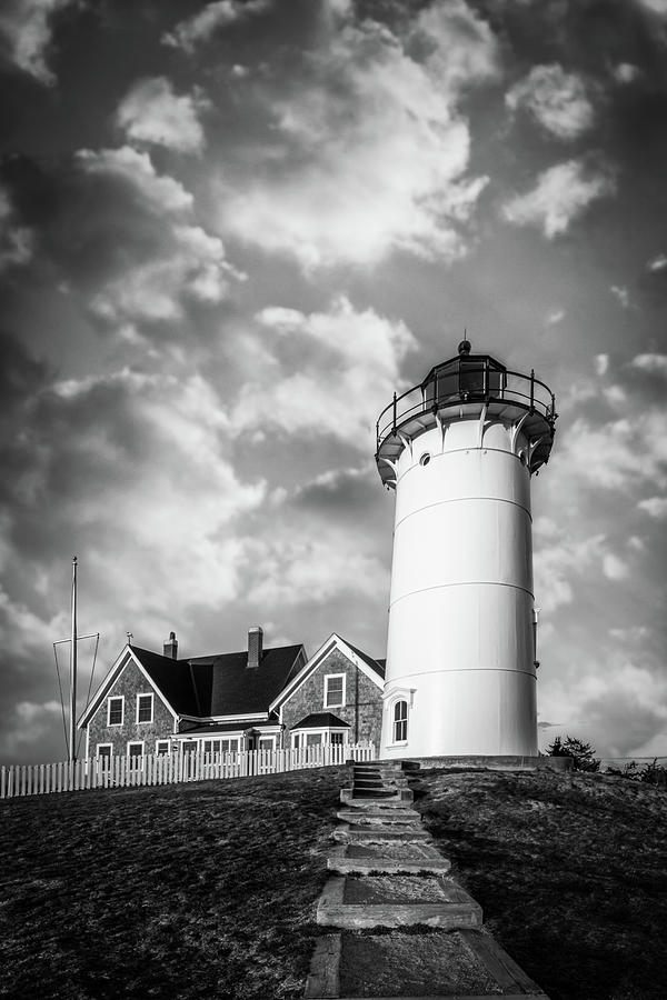 Nobska Point Lighthouse cloudy black and white Photograph by Peter D ...