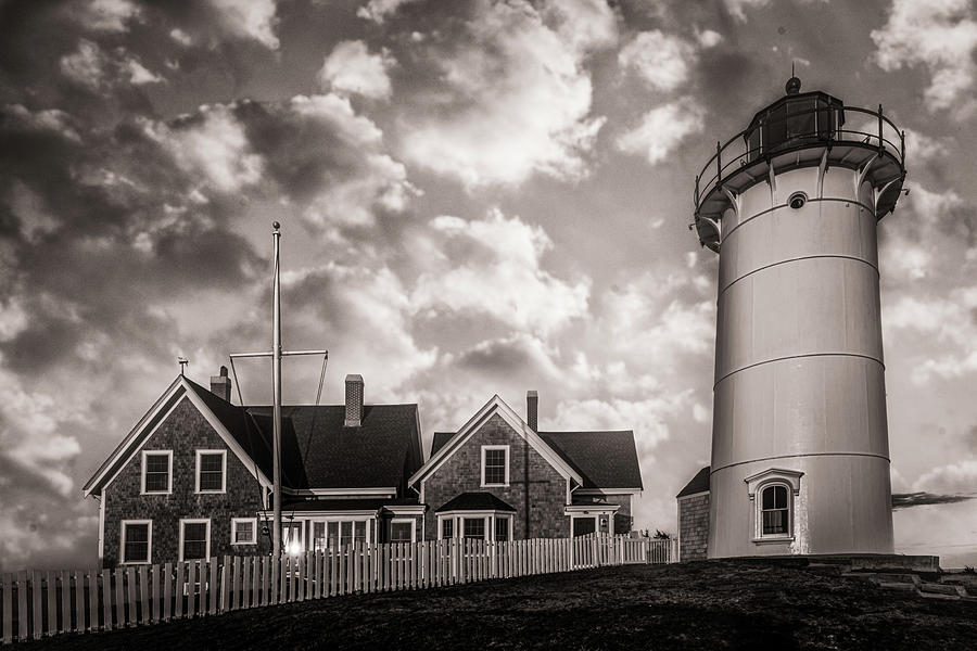 Nobska Point Lighthouse sunset in black and white Photograph by Peter D ...