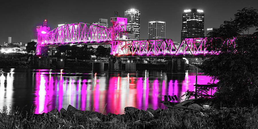 Nocturnal Radiance Along The River - Little Rock Junction Bridge Color Splash Panorama Photograph