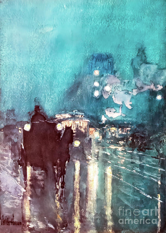 Nocturne Railway Crossing Chicago by Childe Hassam 1893 Painting by Childe Hassam