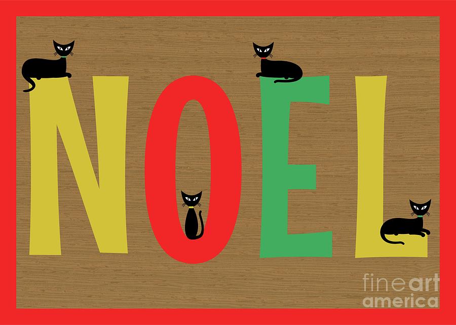 NOEL Holiday Design with Cats Digital Art by Donna Mibus