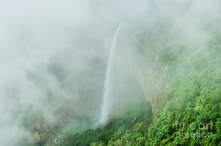 Nature Photograph - NohKaLikai waterfall through the mist by Shantanav Chitnis