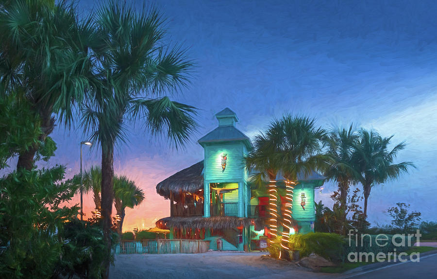 Architecture Photograph - Nokomos Sunset Hut, Nokomis, FL, Painterly by Liesl Walsh