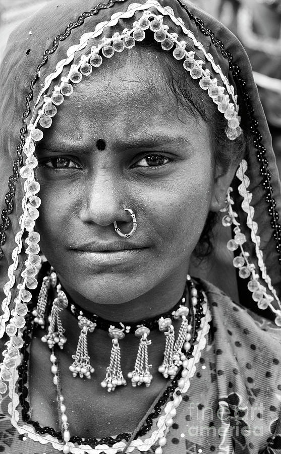 Nomadic Rajasthan Teenage Girl Monochrome Photograph by Tim Gainey