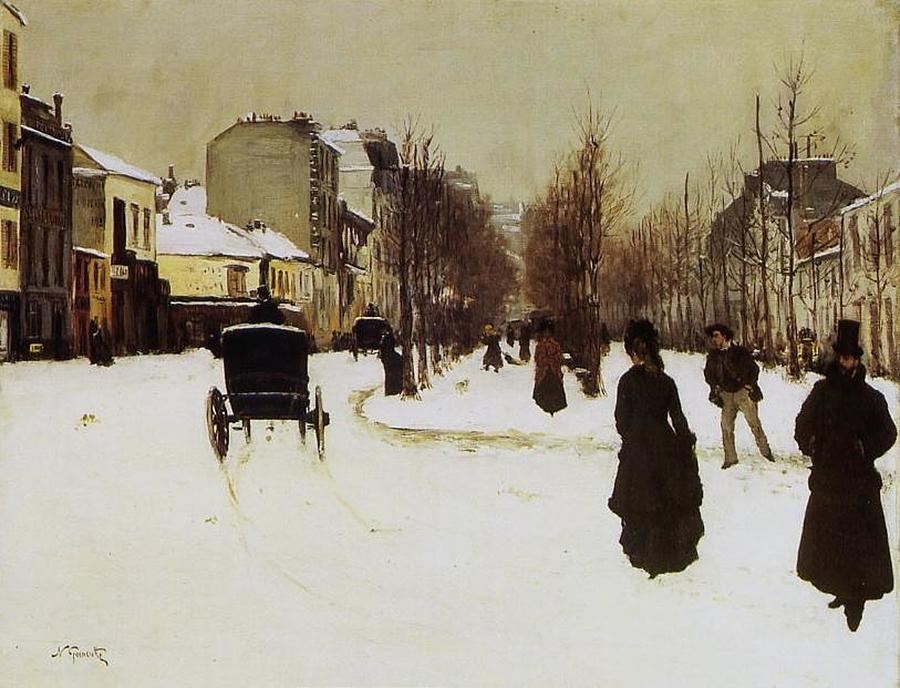Norbert Goeneutte - The Boulevard de Clichy under Snow Painting by Les Classics