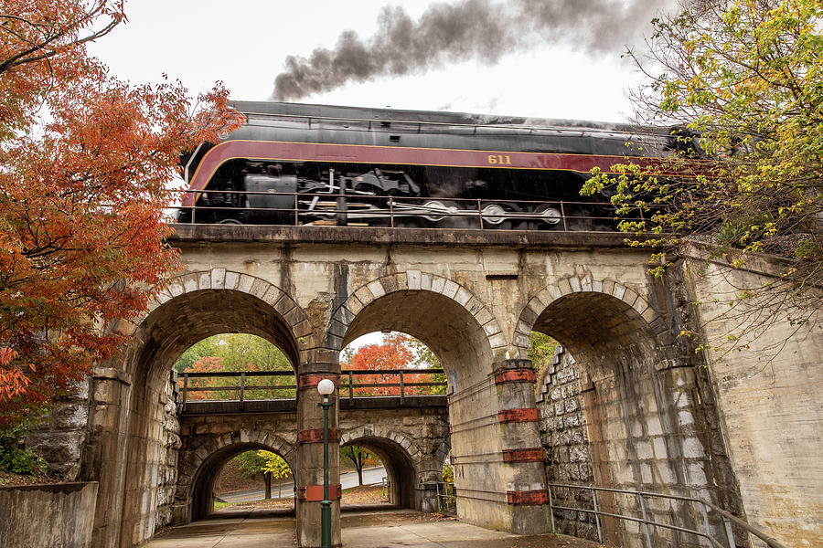 Norfolk and Western 611 over the Landes Park Arched Bridge Photograph by M C Hood