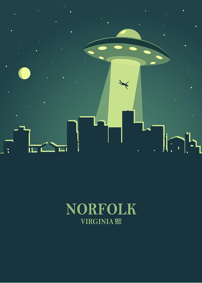 Norfolk City Skyline Ufo Night Digital Art