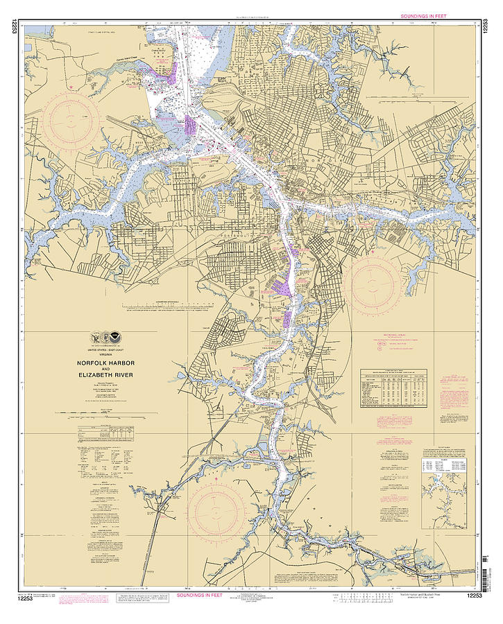 Norfolk Harbor and Elizabeth River, NOAA Chart 12253 Digital Art by Nautical Chartworks