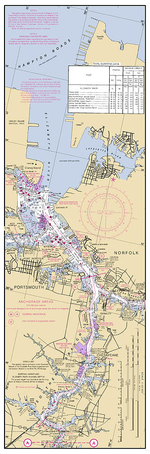Norfolk to Albemarle Sound Norfolk to Gilmerton mile 0 of Intercoastal Waterway, NOAA Chart 12206_1 Digital Art by Nautical Chartworks