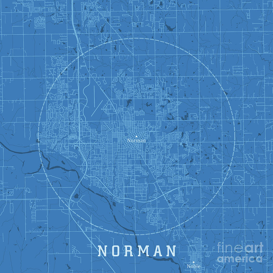 Norman OK City Vector Road Map Blue Text Digital Art by Frank Ramspott ...