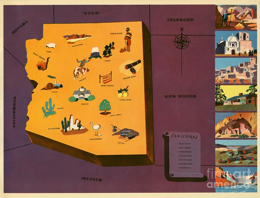 Norman Reeves - Arizona - Pageant of the States - 1938 Digital Art by Vintage Map Norman Reeves - Arizona - Pageant of the States - 1938 Digital Art by Vintage Map