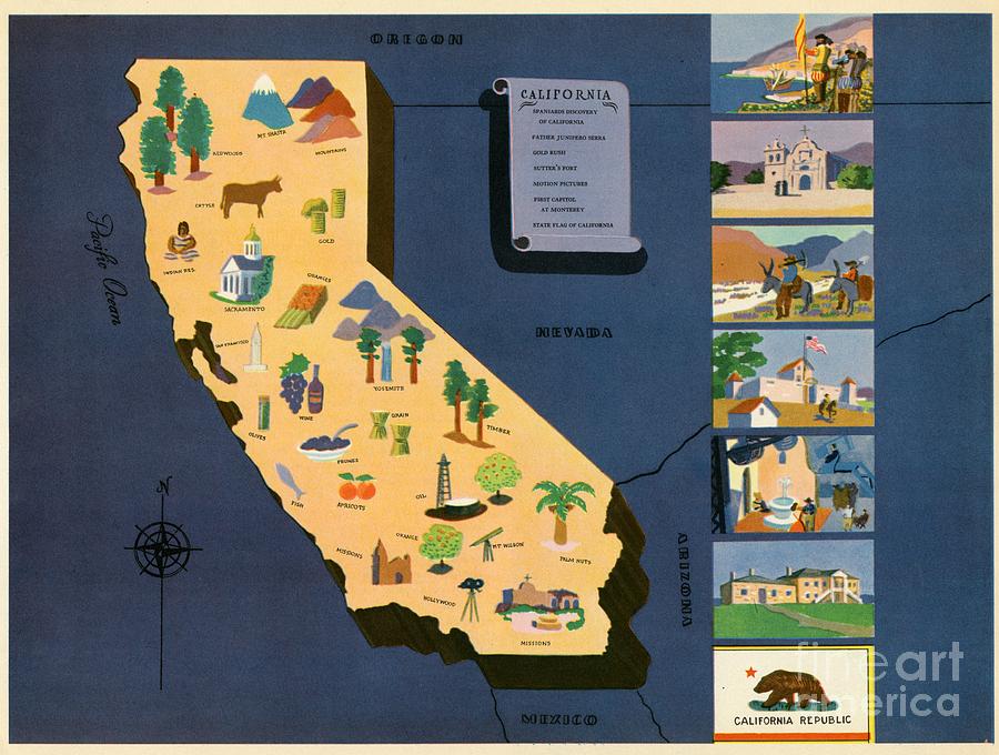Norman Reeves - California - Pageant of the States - 1938 Digital Art by Vintage Map