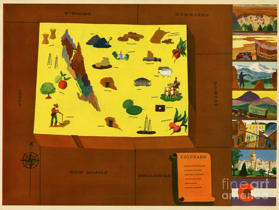 Norman Reeves - Colorado - Pageant of the States - 1938 Digital Art by Vintage Map Norman Reeves - Colorado - Pageant of the States - 1938 Digital Art by Vintage Map