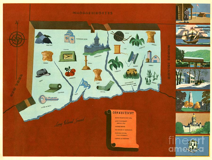 Norman Reeves - Connecticut - Pageant of the States - 1938 Digital Art by Vintage Map Norman Reeves - Connecticut - Pageant of the States - 1938 Digital Art by Vintage Map
