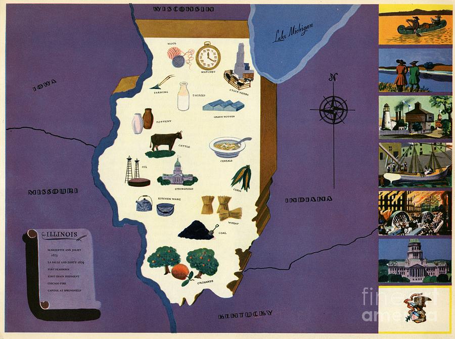 Norman Reeves - Illinois - Pageant of the States - 1938 Digital Art by Vintage Map