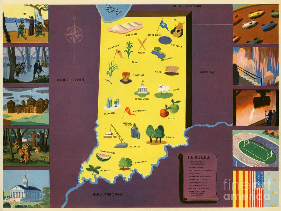 Norman Reeves - Indiana - Pageant of the States - 1938 Digital Art by Vintage Map