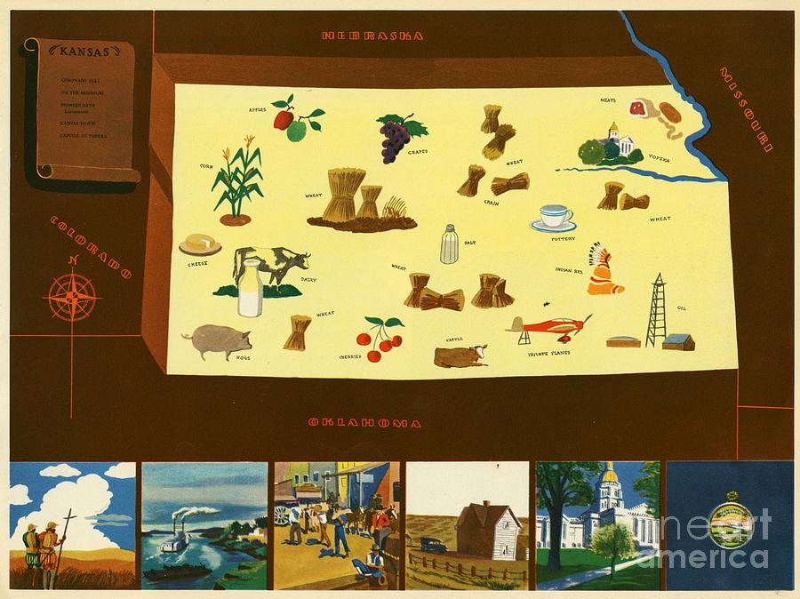 Norman Reeves - Kansas - Pageant of the States - 1938 Digital Art by Vintage Map