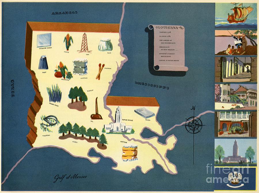 Norman Reeves - Louisiana - Pageant of the States - 1938 Digital Art by Vintage Map