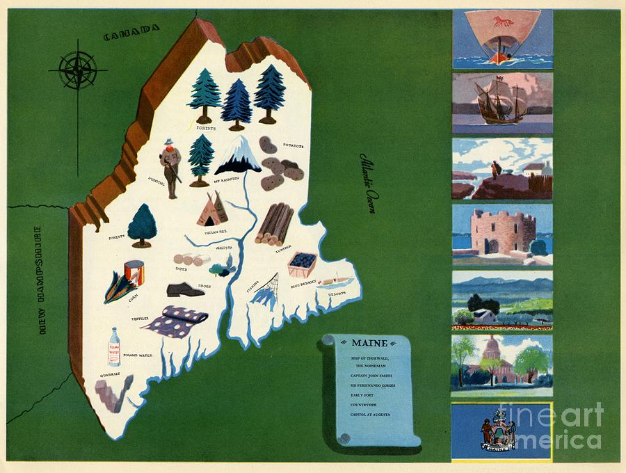 Norman Reeves - Maine - Pageant of the States - 1938 Digital Art by Vintage Map