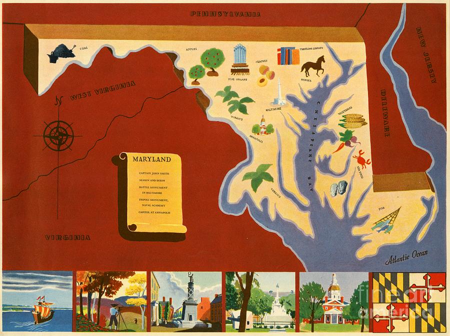 Norman Reeves - Maryland - Pageant of the States - 1938 Digital Art by Vintage Map