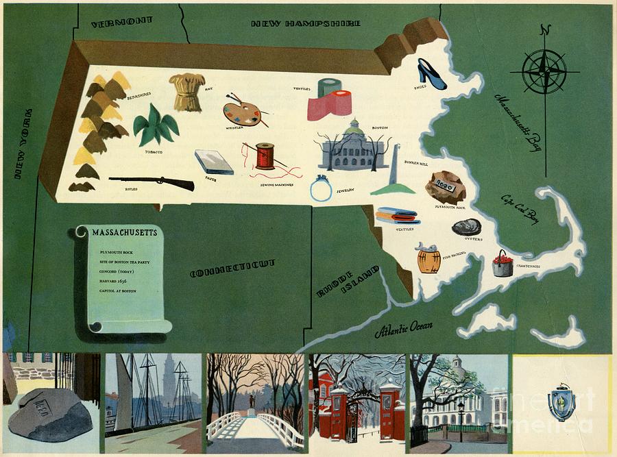 Norman Reeves - Massachusetts - Pageant of the States - 1938 Digital Art by Vintage Map