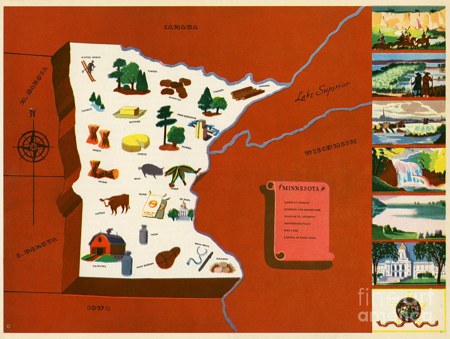 Norman Reeves - Minnesota - Pageant of the States - 1938 Digital Art by Vintage Map