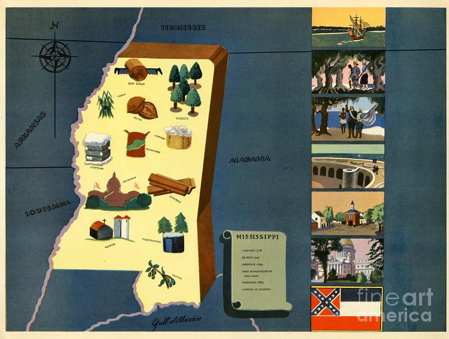 Norman Reeves - Mississippi - Pageant of the States - 1938 Digital Art by Vintage Map
