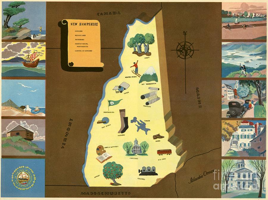 Norman Reeves - New Hampshire - Pageant of the States - 1938 Digital Art by Vintage Map