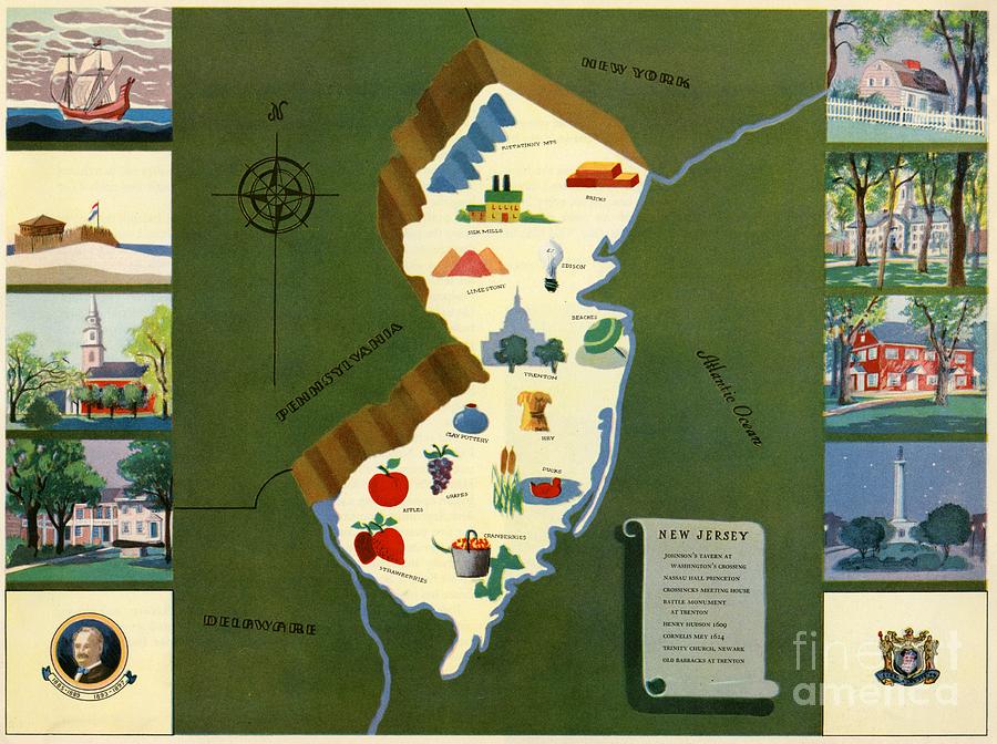 Norman Reeves - New Jersey - Pageant of the States - 1938 Digital Art by Vintage Map