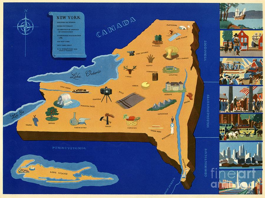 Norman Reeves - New York State - Pageant of the States - 1938 Digital Art by Vintage Map