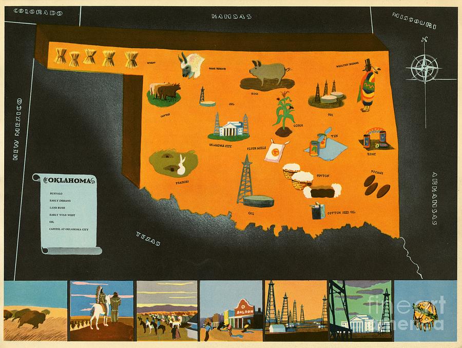 Norman Reeves - Oklahoma - Pageant of the States - 1938 Digital Art by Vintage Map