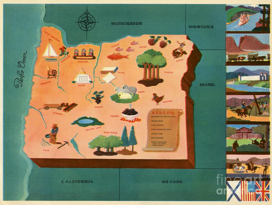 Norman Reeves - Oregon - Pageant of the States - 1938 Digital Art by Vintage Map