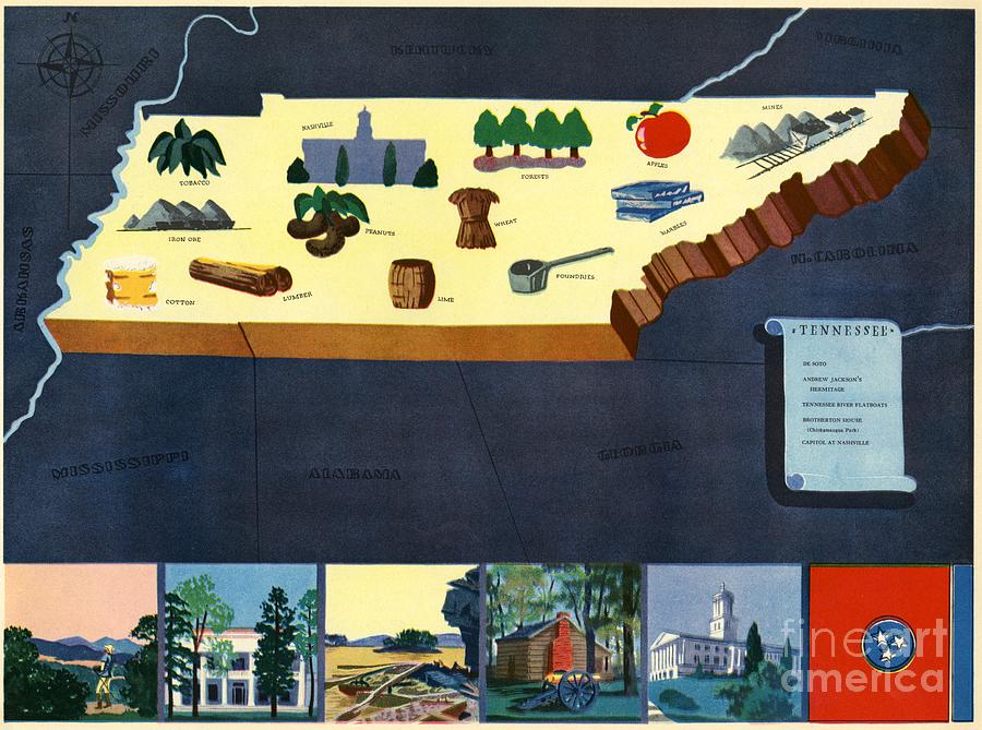 Norman Reeves - Tennessee - Pageant of the States - 1938 Digital Art by Vintage Map