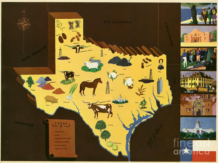 Norman Reeves - Texas - Pageant of the States - 1938 Digital Art by Vintage Map