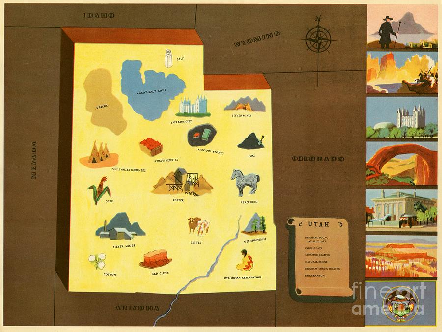 Norman Reeves - Utah - Pageant of the States - 1938 Digital Art by Vintage Map