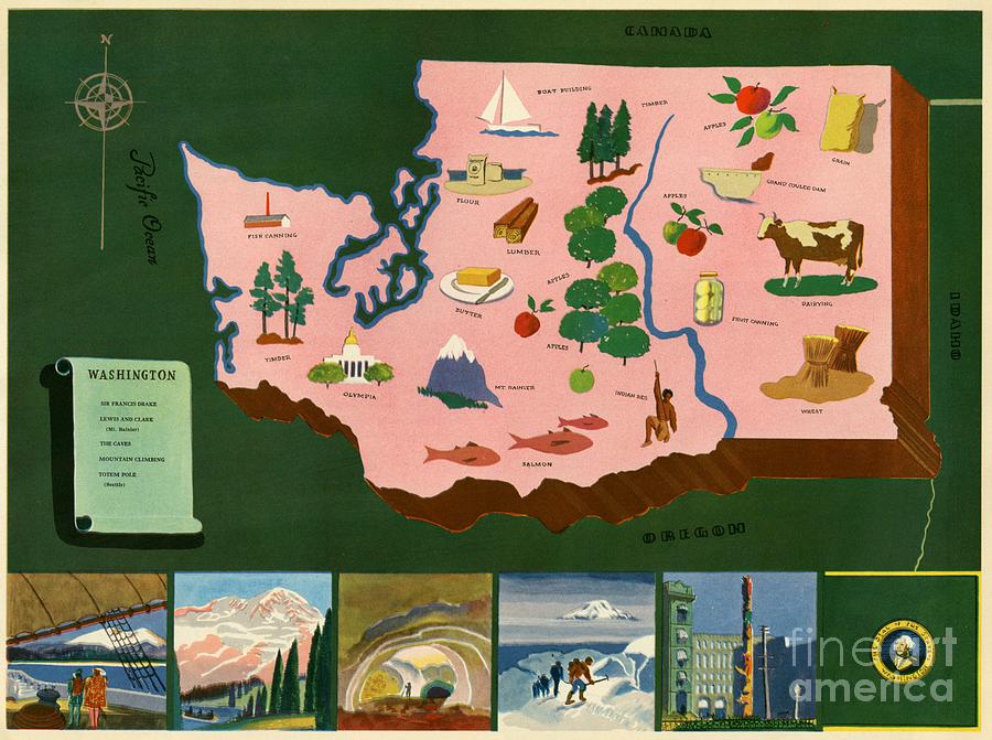 Norman Reeves - Washington State - Pageant of the States - 1938 Digital Art by Vintage Map
