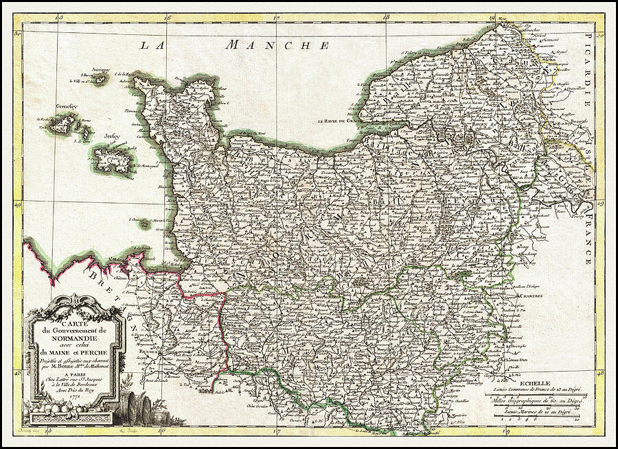 Normandy France Antique Vintage Map 1771 Photograph by Carol Japp ...