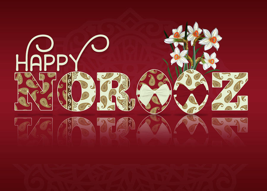 Norooz Persian New Year Paisley Narcissus and Eggs Digital Art by Doreen Erhardt