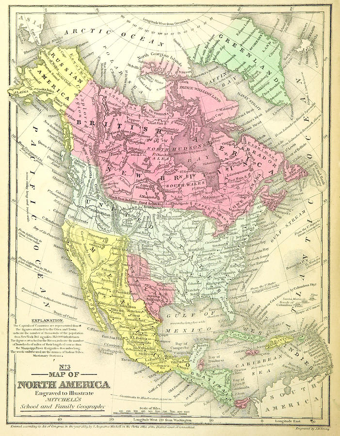 North America in 1839, Ancient Map Mixed Media by AM FineArtPrints