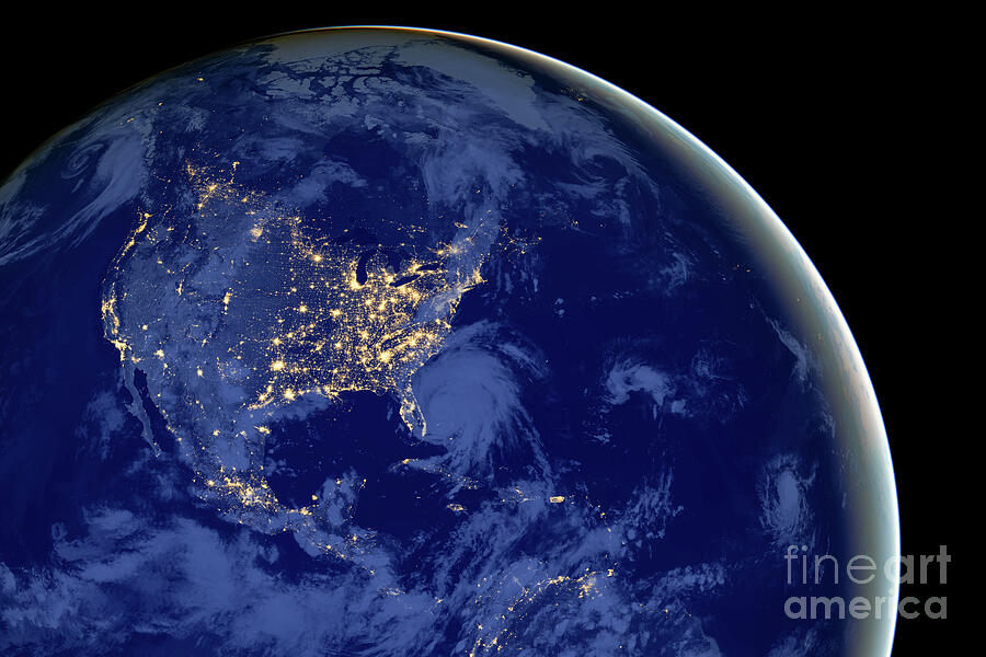 Space Photograph - North America, lights of the cities at night, view from space by Best of NASA