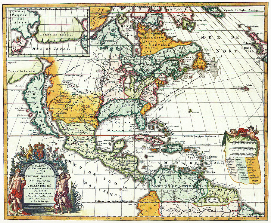 North America Map, 1698 Drawing by Louis Hennepin