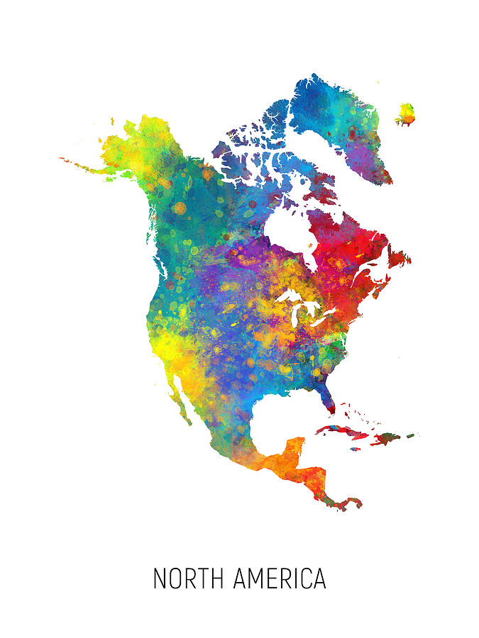 North America Watercolor Map Digital Art by Michael Tompsett