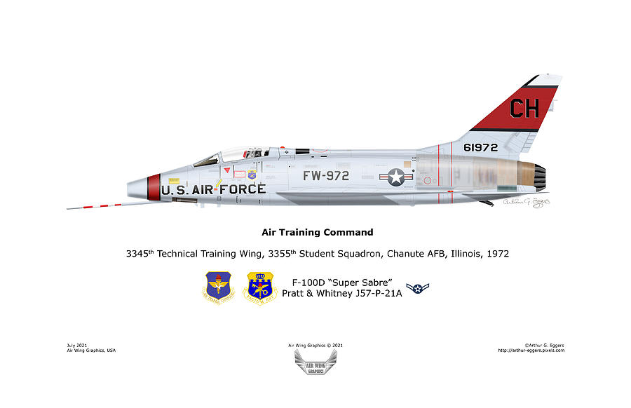 North American Aviation Digital Art - NorthAmerican Aviation F-100D Super Sabre ATC Trainer by Arthur Eggers