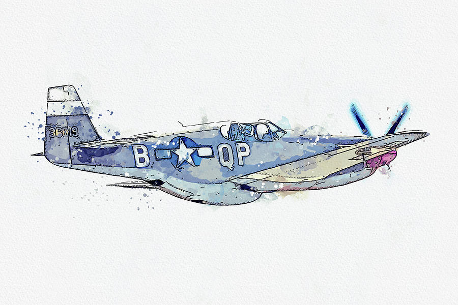 North American P-C Mustang N4651C USAAF Boise Bee Vintage Aircraft - Classic War Birds - Planes wate Painting by Celestial Images